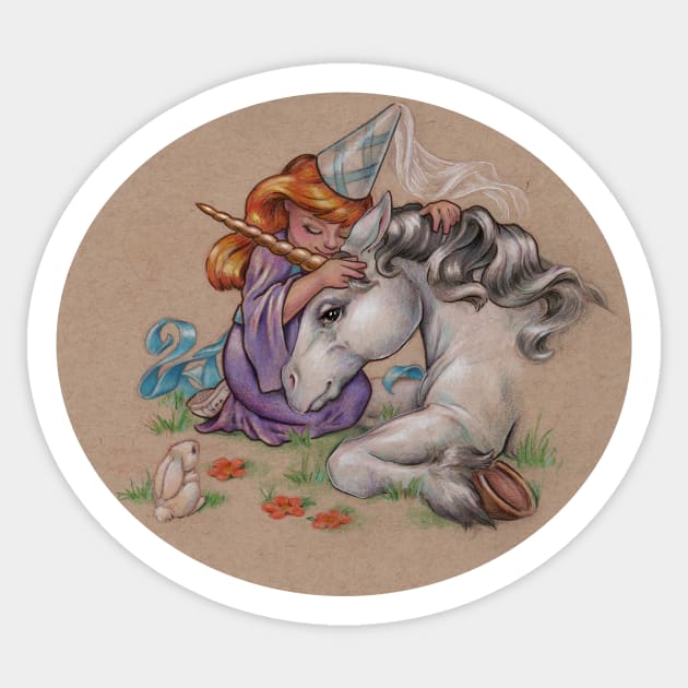 Young Princess and her Unicorn Friend Sticker by justteejay